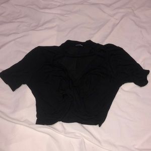 Black open front very cropped shirt